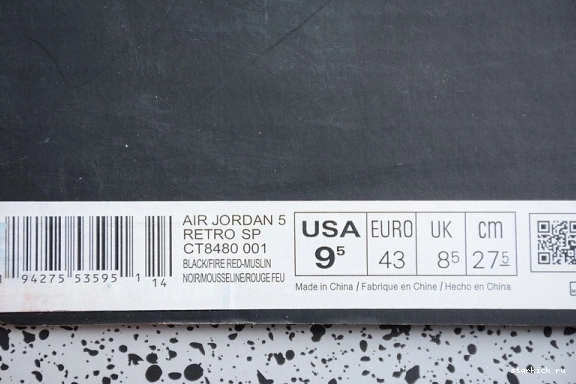 Air  O-W Jordan 5 CT8480-001 CT8480-001 Retro Black Red Muslin-Fire 0224